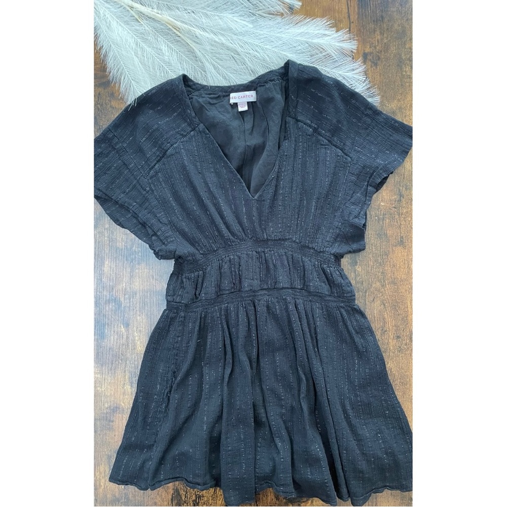 Anthropologie Red Carter Sparkly Black Tiered V-Neck Dress